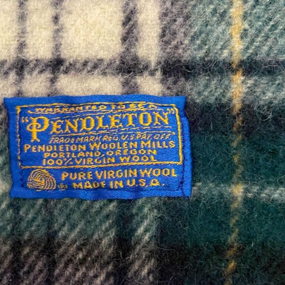 #6230 Pendleton Wool Blue Green Throw Lap Blanket Plaid 60 x 48 - Picture 2 of 4